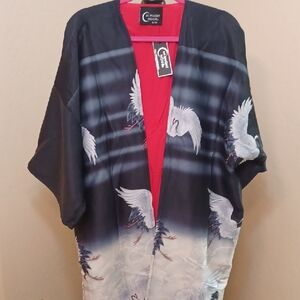 MIDNIGHT HOUR JAPANESE KIMONO XL/2XL RED/BLACK OMBRE STATEMENT PIECE